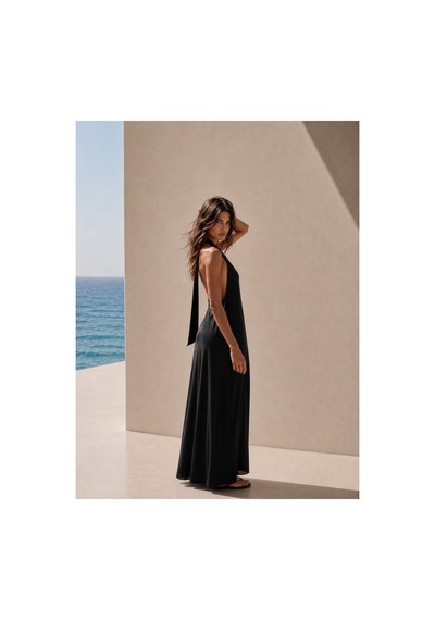 Lilly Noir Riviera Siyah İnce Saten Elbise Siyah Siyah