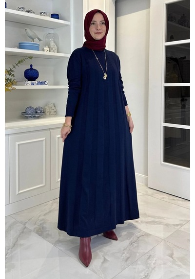 Rabia Şamlı Çiğdem Triko Elbise Lacivert Normal