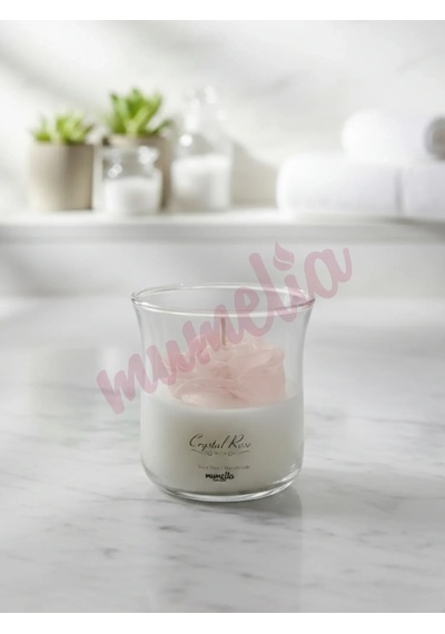 Mumelia Crystal Rose Gül Figürlü - Doğal Soya Cam Bardak Tasarım Mum .