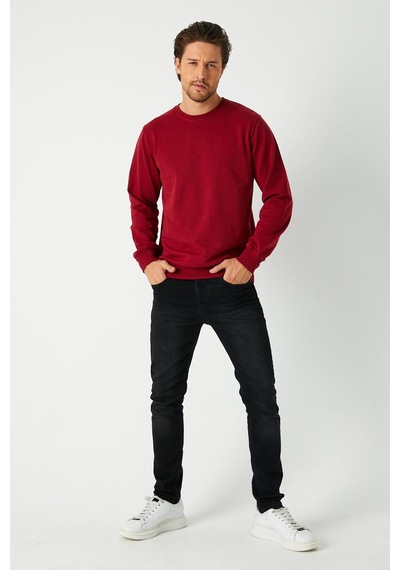 Mmetalic Erkek Bordo Basic Bisiklet Yaka Regular Fit Normal Kesim 2 İplik Sweatshirt