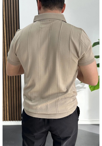 Erkek Desenli Polo Yaka Tişört Vizon Edw457 Vizon