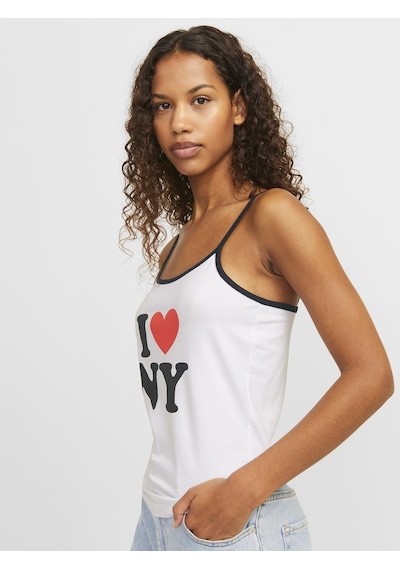 Jack & Jones Kadin Gögüs Baskili U Yaka Askili Bluz - Gigi - 12281214 Bright White