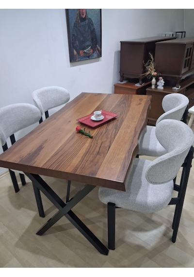Masa Kütük 90601 V Ayak Sabit Ahşap Boyalı 4 Adet Sandalye Metal Ayak Kahverengi Masa Kütük 90601 V Ayak Sabit Ahşap Boyalı 4 Adet Sandalye Metal Ayak Kahverengi