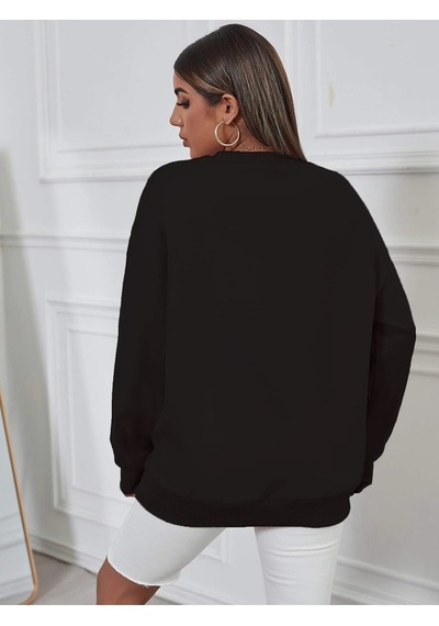 Oversize Vancover Baskılı Bisiklet Yaka Sweatshirt Siyah