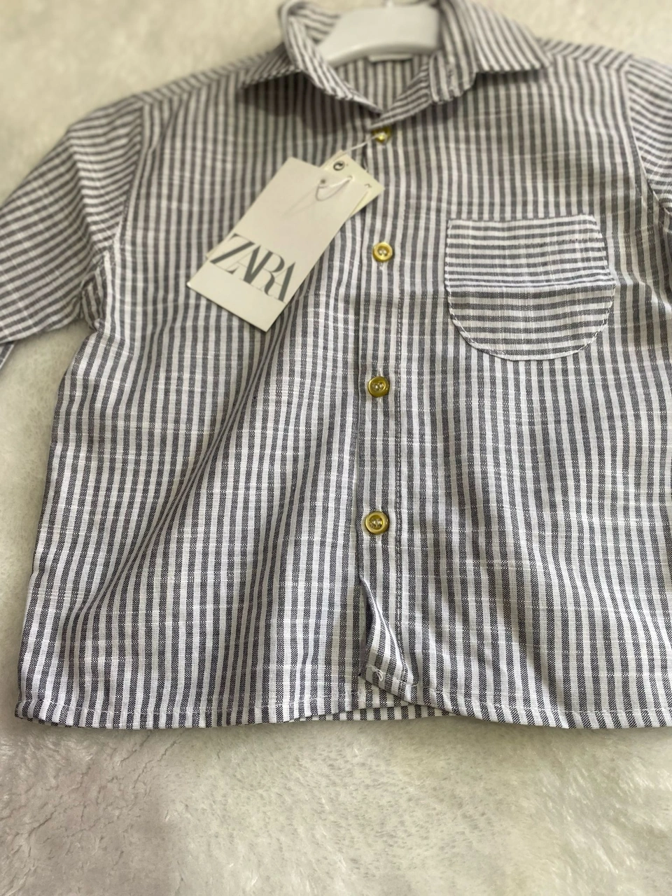 Cg Kids Keten Gri Beyaz Çizgili Erkek Çocuk Gömlek Gri - Beyaz