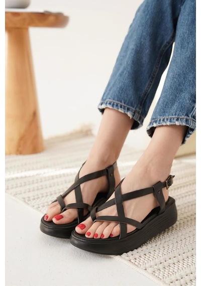 Trendella Siyah Hakiki Deri Sandalet Tr31my60f