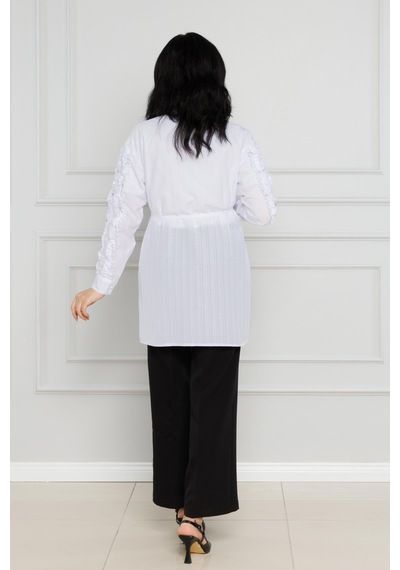 Sevitli Kolu Fırfır Taşlı Tunik-beyaz-4113-beyaz Beyaz