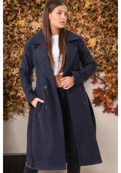 Z6765 Dewberry Bayan Palto-düz Lacivert-düz Lacivert