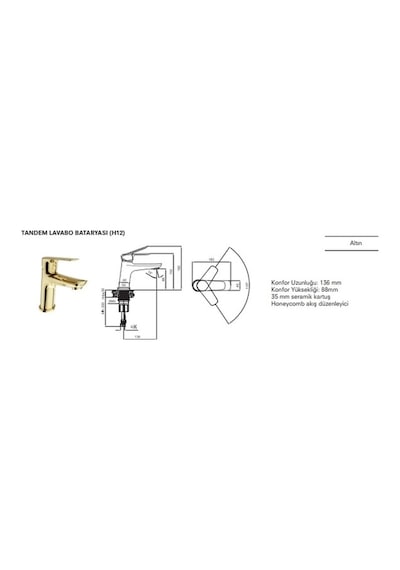 Kale Tandem Lavabo Bataryası H12 Gold