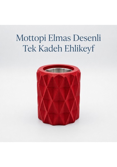 Mottopi Ehlikeyf Kırmızı Elmas Desenli,1 Kadeh Yuvalı,metal İç Hazneli,termojelli Soğutucu-kırmızı