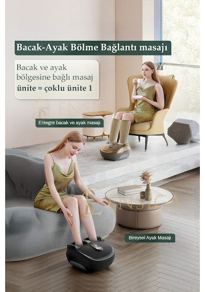 Yoğurmalı Isıtmalı Silindir 8d Hava Yastığı Kompres Baldır Çok İşlevli Ayak Masaj Aleti Mavi