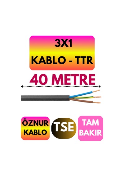 Öznur 3x1 Ttr Kablo Siyah Metre Seçenekli - 40 Metre
