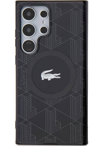 Galaxy S24 Ultra Uyumlu Kılıf Lacoste Lisanslı Magsafe Özellikli Timsah Logolu Blend Monogram Siyah