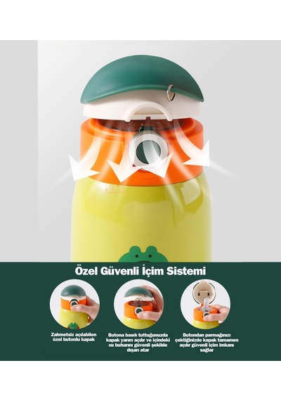 Cocosmile 470ml Sevimli Ses Çıkaran Kılıflı Pipetli Askılı Çelik Termos Çocuk Matarası Çok Renkli