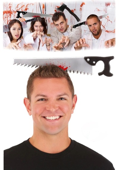 Kafaya Geçen Testere Taç Halloween Partisi Cadılar Bayramı Tacı Sıçramış Kan Ve Akan Kan Detaylı Şaka Diğer