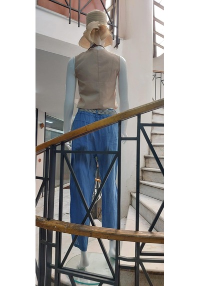 Eren Style İtalyan Kemerli Keten Pantolon-9260 İndigo Mavi İndigo
