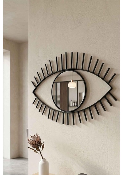 Tara Göz Ayna - Metal Çerçeveli 22 Cm Büyük Duvar Aynası Siyah Diğer