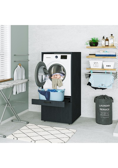 2 Çekmeceli Çamaşır Ve Kurutma Makinesi Dolabı, Banyo Dolabı Siyah