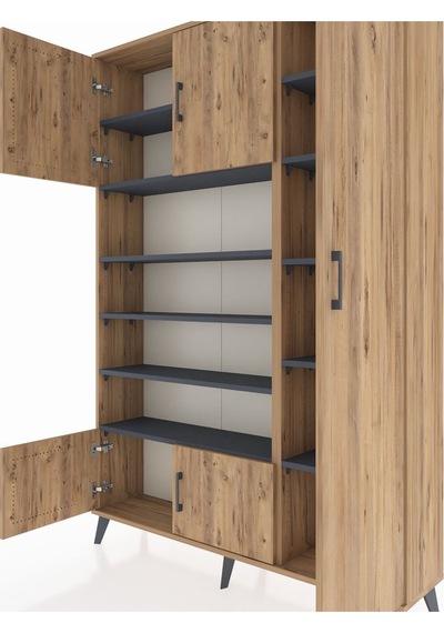 Arges Dolap 11 Raflı 5 Kapaklı 132x30x195 Çam-çam/antrasit Çam