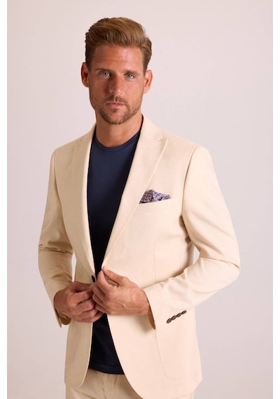 Ysf Erkek Bej Takım Elbise Keten Slim Fit Sivri Yaka Bej