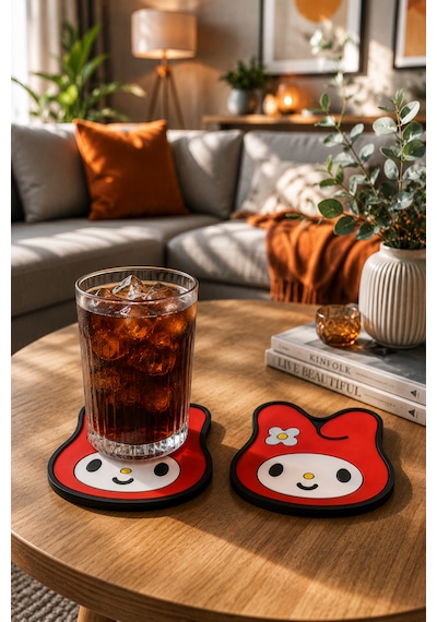 Kemboss Tavşanlı Bardak Altlığı 2'li Set - Pvc Kaydırmaz Bardak Altlığı Kahve Kupa Çay Bardağı Altlığı Masa Koruyucu Çok Renkli