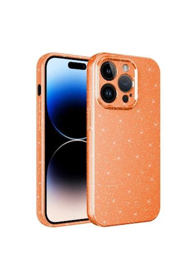 Apple Uyumlu iPhone Ekılıf 14 Pro Kılıf Kamera Korumalı Simli Lüks Koton Kapak Turuncu