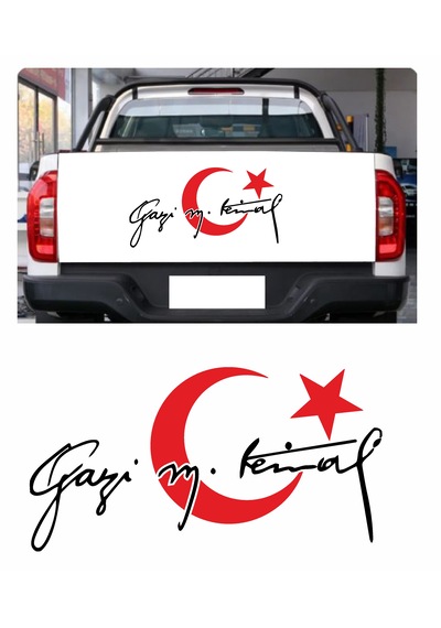 Ay Yıldız Ve Gazi Mustafa Kemal İmza Sticker - Araba Oto Motosiklet Karavan Sticker - 00006 12X6 Cm