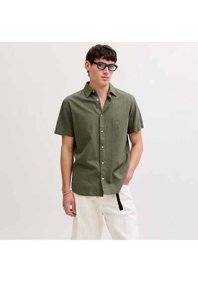 Jack & Jones Jack Jones Kısa Kol Gömlek Breeze Linen Blend Haki