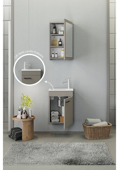 Biani Fix Loft Mini 42 Cm Banyo Dolabı,Seramik Lavabolu, Aynalı,Lavabo Dahil,Mdf,Latte Biani Fix Loft Mini 42 Cm Banyo Dolabı,Seramik Lavabolu, Aynalı,Lavabo Dahil,Mdf,Latte