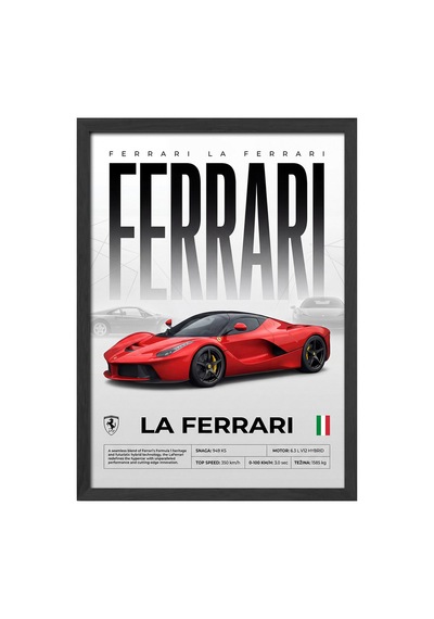 La Ferrari Siyah Ahşap Çerçeveli Poster, Dekoratif Araba Duvar Tablosu