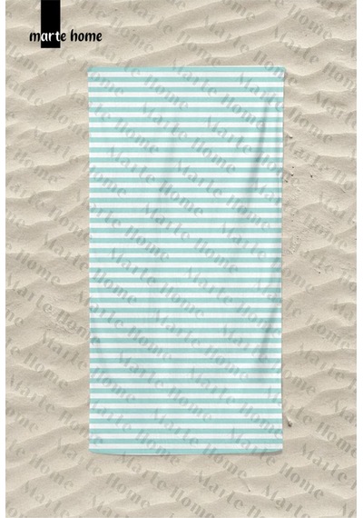 Marte Home Summer Stripes 3 - Baskılı Plaj Havlusu Mavi, Beyaz