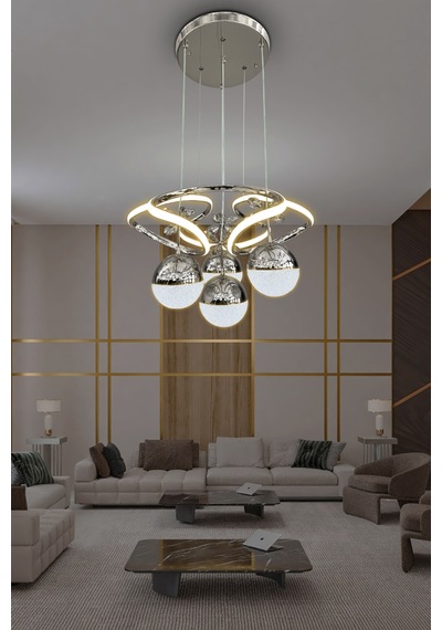 Dron 3 Renk Modern Sarkıt 4 Toplu Led Avize Powerled Ledli Avize - - Kumandasız / Krom Krom
