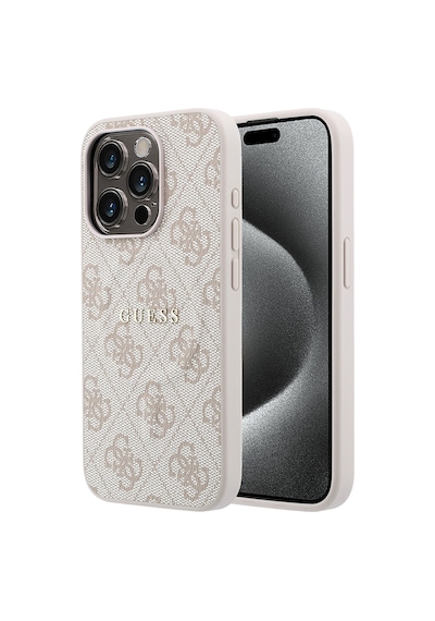 İphone 15 Pro Uyumlu Kılıf Guess Lisanslı M-safe Kabartmalı 4g Desenli Yazı Logolu Kapak Pembe