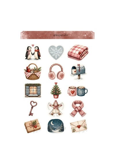 Romantik Kış Temalı Sticker Winter Ajanda Scrapbook Journal 0