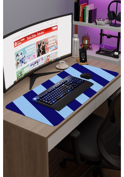 Mavi Lacivert 90x40 Xxl Taraftar Gaming Oyuncu Mouse Pad Kaymaz Taban Büyük Fare Altlığı Şerit