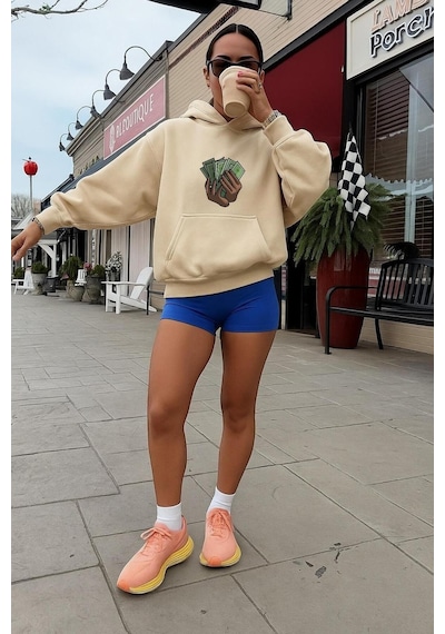 Benroma 3 İplik Penye Money Baskılı Sweatshırt Bej