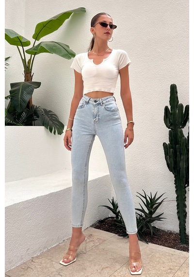 HLT Jeans Kadın Mavi Kar Süper Skinny Fit Yüksek Bel Likralı Esnek Jean Kot Pantolon Jennie-2004