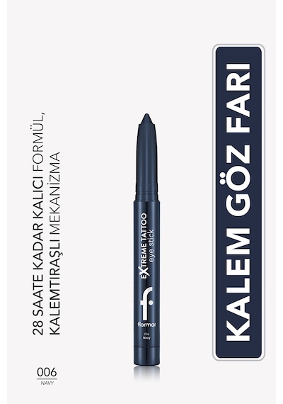Flormar Extreme Tattoo Mat & Işıltılı Asansörlü Kalemtıraşlı Jel Göz Kalemi & Far Stick 8682536119016 006navy