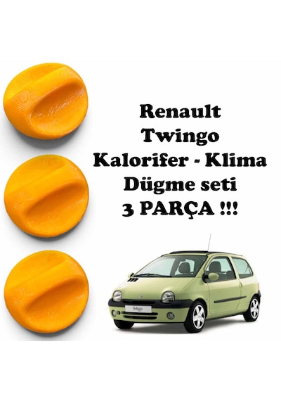 Renault Twingo Kalorifer Klima Düğme Seti 3 Parça Kalorifer Düğmeleri Turuncu
