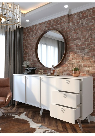 Resital Konsol - Sk2001-1 - Silver Modern 180 Cm Çekmeceli Ve Kapaklı Salon Konsolu - Büfe Beyaz Resital Konsol - Sk2001-1 - Silver Modern 180 Cm Çekmeceli Ve Kapaklı Salon Konsolu - Büfe Beyaz