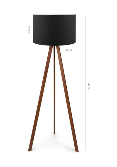 Pratik Tripod Lambader Ve İki Adet Ahşap Üç Ayaklı Abajur Ceyiz Seti Siyah Kumaş