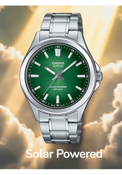 Casıo Mts-rs100d-3a-ss Solar Yeşil Kadran Spor Ve Şık Erkek Kol Saati Metalik