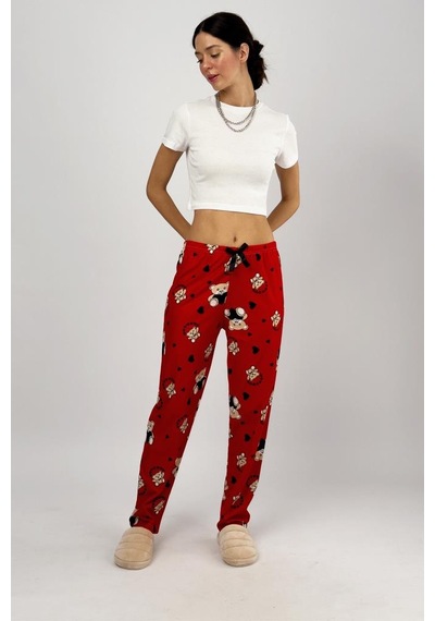 Kadın Kadife Pijama Altı Eşofman Pamuklu Kırmızı
