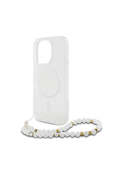 Apple Uyumlu iPhone 16 Pro Max Kılıf Guess Lisanslı Magsafe Özellik Simli Silikon İnci Bileklikli Şeffaf