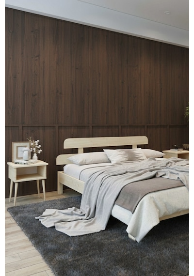 Renazzo Lotus New Masif Ahşap Karyola Ve 2 Adet Komodin Vernik 140x200 Vernik - 140 X 200
