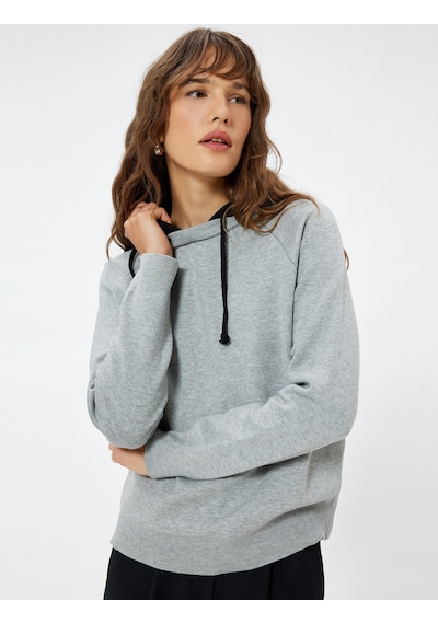 Koton Kapşonlu Triko Sweatshirt Kazak Renk Kontrastlı Gri 5wak90241ht Gri