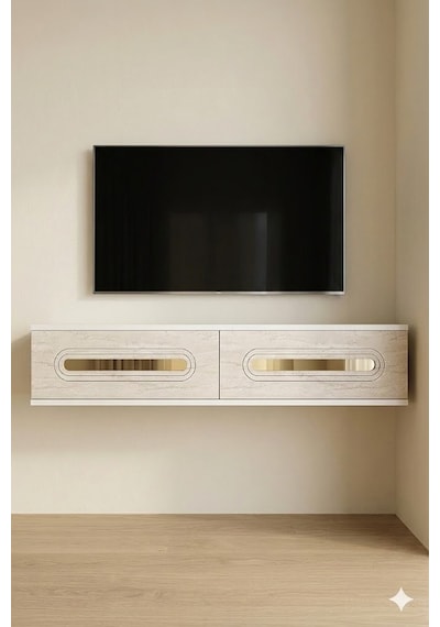 Tda1220btg Rany Duvara Montaj Tv Sehpası Beyaz-traverten-gold 120cm