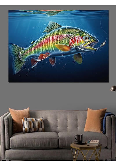 Ahşap Tablo Suların İçinde Yüzen Gökkuşağı Balığı