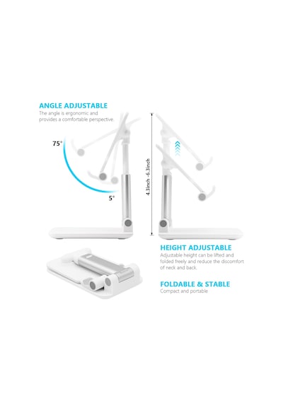 Cep Telefonu Standı, Katlanır Masaüstü Telefon Standı, Açı Yüksekliği Ayarlanabilir Cep Telefonu Tutacağı, Masa, Ofis, Tablet Standı Tüm İphone, İpad, Samsung, 4-10" Cep Telefonu Ve Tablet İle Uyumlu