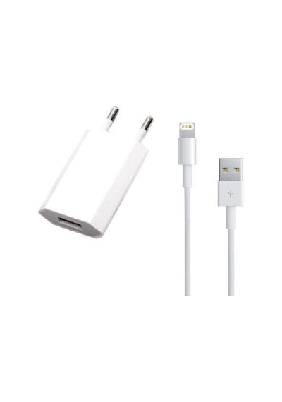 M2 Tec 2'si 1 Arada Şarj Seti iPhone İpod Ve Apple Uyumlu iPad  Modelleri Lightning Usb-a İçin Şarj Kablosu Beyaz 5w 1a 100cm
